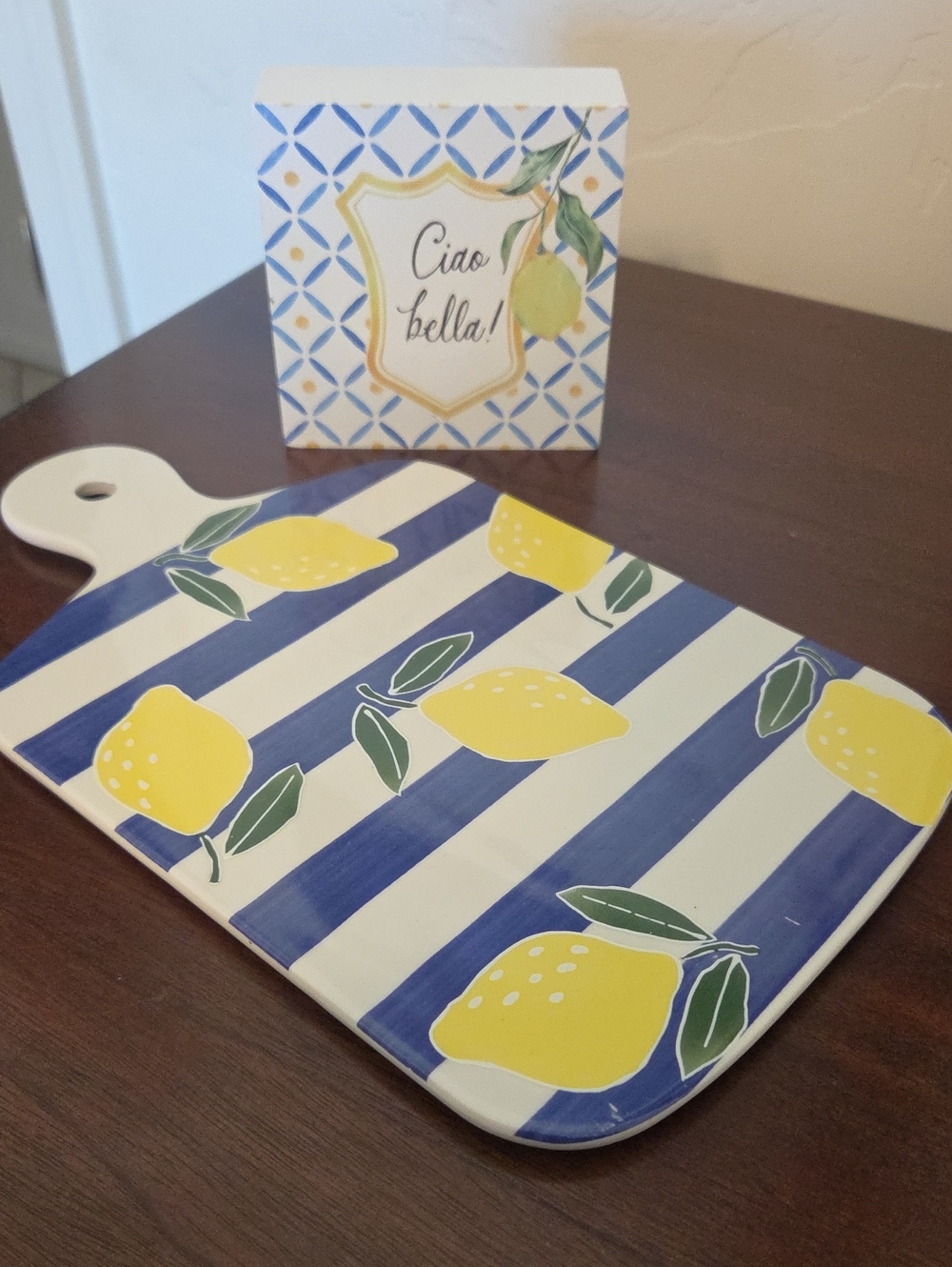 The Spring Shop Blue & Yellow Lemon Ceramic Serving Board